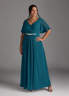 Azazie Tricia Abiti per la Madre della Sposa Abito A-Line in Chiffon con Scollo a V a Pieghe Blu Inchiostro image10