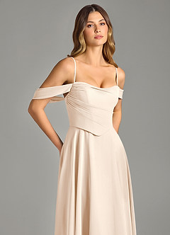 Azazie Chelsey 신부 들러리 드레스 A라인 오프 더 숄더 쉬폰 바닥 길이 드레스 image2
