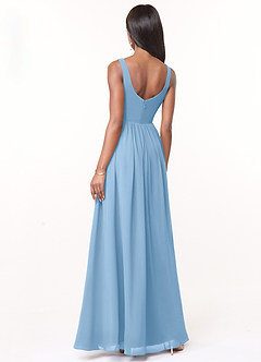 Azazie Keyla Bridesmaid Dresses Powder Blue A-Line V-Neck Pleated Chiffon Dress image2