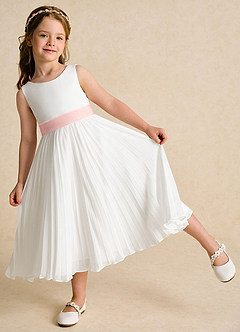 Azazie Margot Flower Girl Dresses Ivory Powder Pink A-Line Pleated Chiffon Dress image3