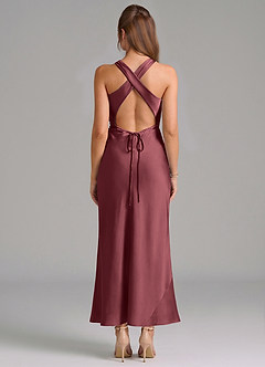 Azazie Evadne Vestidos de damas de honor Vestido de Merlot de Satén Elástico de Corte Recto con Plisado image5