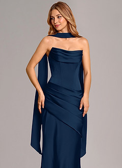 Azazie Pelagia Brautjungfernkleider Wandelbar Meerjungfrau-Linie Korsett Stretch-Satin Kleid Dunkelmarine image5
