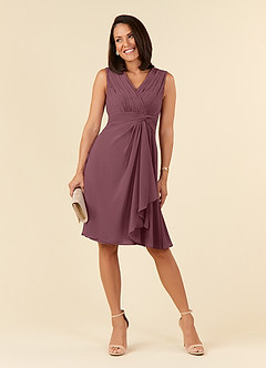 Azazie Theron Kleider für die Brautmutter A-Linie V-Hals Gefaltet Chiffon Kleid Sangria image1