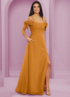 Barbie ♥ Azazie Bridesmaid Dresses Butterscotch A-Line Off the Shoulder Chiffon Convertible Dress image4