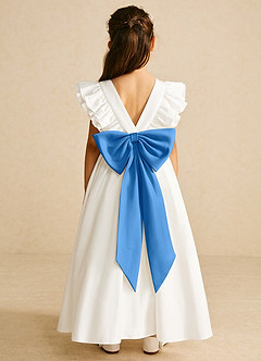 Azazie Aero Robe Demoiselle D'honneur Fillette Robe Trapèze en Coton Plissée Ivoire Geai Bleu image1