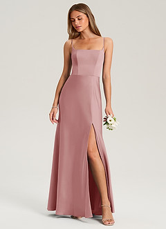 Azazie Lidia Robes de demoiselle d'honneur Robe Sirène en Satin extensible Fente Latérale Rose Poussiéreuse image1