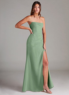 Azazie Leonis Vestidos de damas de honor Vestido de Matcha de Gasa de Corte Recto Convertible con Sin tirantes image8