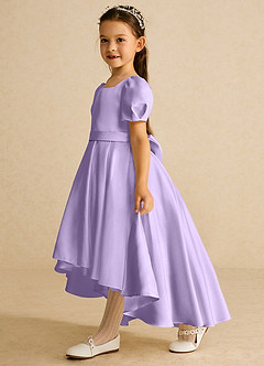Azazie Zippy Flower Girl Dresses Lilac A-Line with Sleeves Matte Satin Dress image1