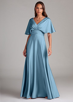 Azazie Pamela Bridesmaid Dresses Steel Blue A-Line Pleated Stretch Satin Dress image1