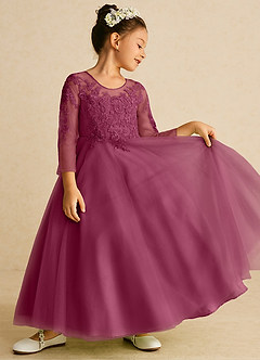 Azazie Precious Robe Demoiselle D'honneur Fillette Robe Trapèze en Tulle Dentelle Mûre image2