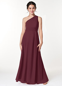 Azazie Cleo Junior A-Linie Plissee Chiffon Kleid Cabernetrot image3