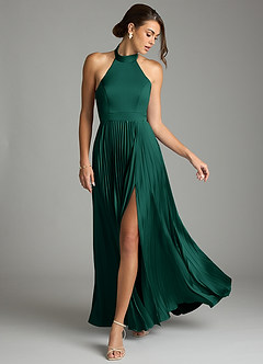 Azazie Zienna Robes de demoiselle d'honneur Robe Trapèze en Satin extensible Plissée émeraude image3