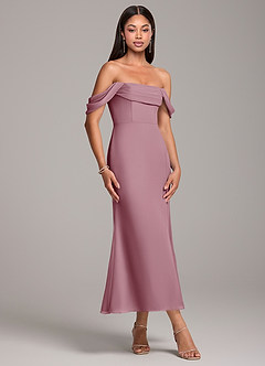 Azazie Saige Bridesmaid Dresses Vintage Mauve Sheath Off the Shoulder Chiffon Convertible Dress image4