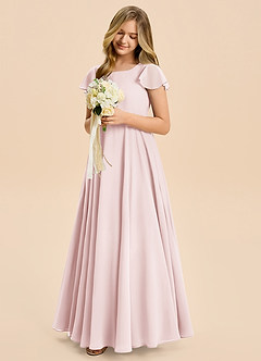 Azazie Cady Junior A-Linie Plissee Chiffon Kleid Zartrosa image4