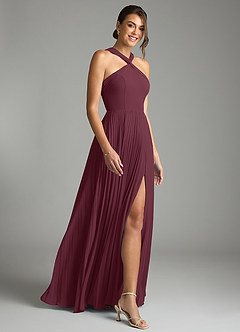 Azazie Afra Abiti da Damigella Abito A-Line in Chiffon Plissettato Cabernet image3