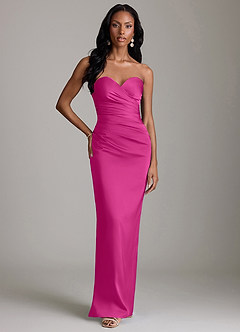 Azazie Sonora Vestidos de damas de honor Vestido de Fucsia de Satén Elástico de Corte Recto con Sin tirantes image6
