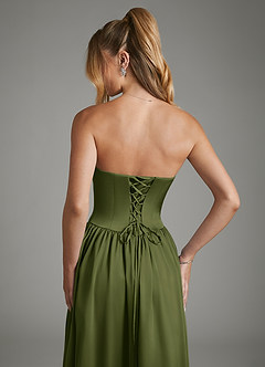 Azazie Arden Robes de demoiselle d'honneur Robe Trapèze en Satin extensible Corset Olive image5