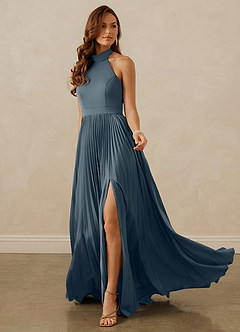 Christian Siriano Bridal for Azazie 1007 Bridesmaid Dresses Twilight A-Line Pleated Stretch Satin Dress image3