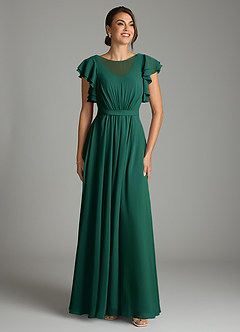 Azazie Daphne Modest Bridesmaid Dresses A-Line Ruffled Chiffon Floor-Length Dress image1
