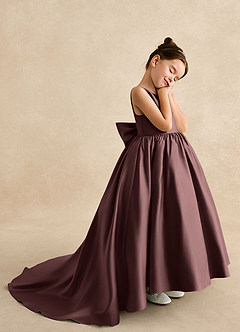 Azazie Mimia Flower Girl Dresses Espresso A-Line Bow Matte Satin Dress image4