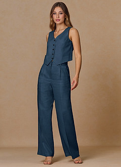 front Belicia Dark Navy 100% Linen 3-Piece Suit