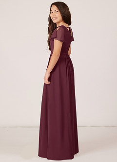 Azazie Peony Junior Cabernet A-Line Pleated Chiffon Dress image5