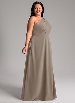 Azazie Phaedra Bridesmaid Dresses Taupe A-Line One Shoulder Chiffon Dress image3