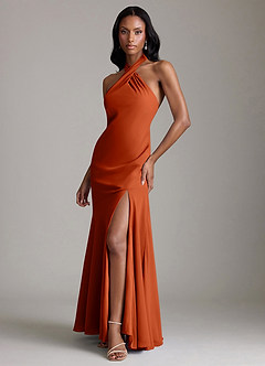 Azazie Lorena Bridesmaid Dresses Burnt Orange Mermaid Pleated Chiffon Dress image4