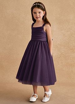 Azazie Gabbie Flower Girl Dresses Plum A-Line Pleated Matte Satin Dress image5