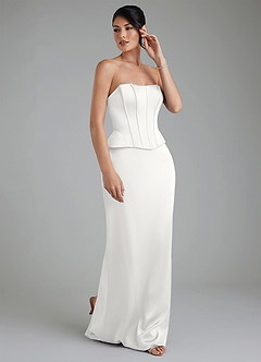 Azazie River Bridesmaid Dresses White Sheath Corset Stretch Satin Convertible Dress image5