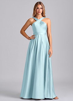 Azazie Dixie Robes de demoiselle d'honneur Robe Trapèze en Satin extensible Plissé Bleu Nuage image3