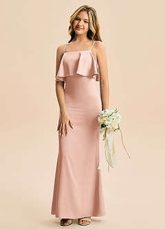 Azazie Galene Junior Syrena Satyna elastyczna Długość podłogi Młodsza druhna Sukienka image4