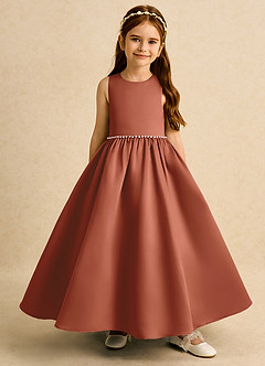 Azazie Daisies Robe Demoiselle D'honneur Fillette Robe Princesse en Mat Satiné Arc Auburn image2