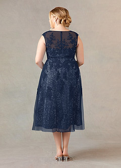 Azazie Flynn Kleider für die Brautmutter A-Linie Bootshals Spitze Tüll Kleid Dunkelmarine image7