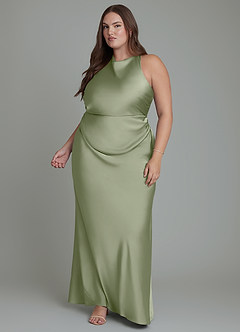 Azazie Evadne Bridesmaid Dresses Pistachio Sheath Pleated Stretch Satin Dress image12