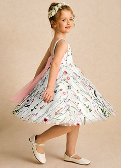 Azazie Peppa Flower Girl Dresses Ivory Rosette A-Line Sweetheart Neckline Tulle Dress image4