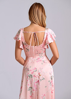 Azazie Bondi Bridesmaid Dresses Rosy Floral Bloom A-Line Bow Stretch Satin Dress image6