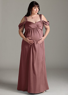 Azazie Rhea Maternity Bridesmaid Dresses A-Line Off-The-Shouler Pleated Stretch Satin Floor-Length Dress image8