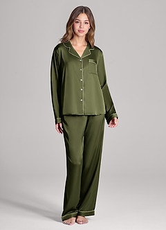 front Long Sleeves and Pants Satin PJ Set