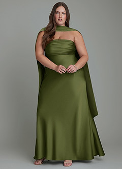 Azazie Saylor Bridesmaid Dresses Olive Mermaid Strapless Stretch Satin Dress image15