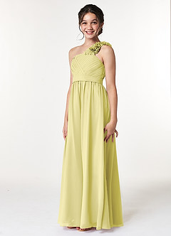 Azazie Flower Junior Agave A-Line Pleated Chiffon Dress image4