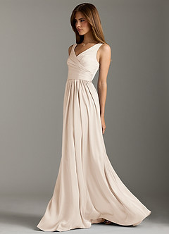 Azazie Keyla Bridesmaid Dresses White Alabaster A-Line Pleated Stretch Satin Dress image7