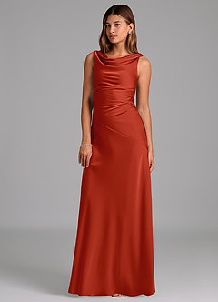 Azazie Nerine Brudtärnklänningar Klä av A-Linje i Stretch Satin Plisserad Rost image1