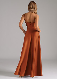 Azazie Elle Robes de demoiselle d'honneur Robe Trapèze en Satin extensible Plissée Cannelle image7