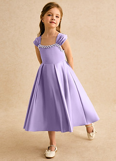 Azazie Yosemite Jurken voor bloemenmeisjes Baljurk Jurk van Mat Satijn Sweetheart Halslijn Lila image6