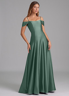 Azazie Seriana Robes de demoiselle d'honneur Robe Trapèze Convertible en Satin extensible Épaule décolletée Eucalyptus image6