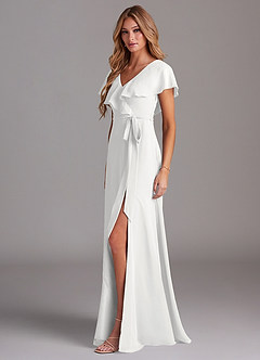 Azazie Lainey Bridesmaid Dresses White A-Line with Pockets Chiffon Dress image4
