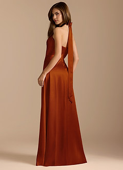 Azazie Tracie Bridesmaid Dresses Auburn A-Line Pleated Metallic Satin Dress image9