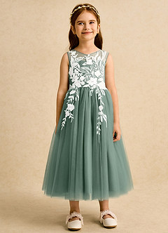 Azazie Sundae Flower Girl Dresses Eucalyptus Ball-Gown Lace Dress image7