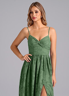 Azazie Zeya Bridesmaid Dresses Eucalyptus A-Line Bow Floral Burnout Dress image2